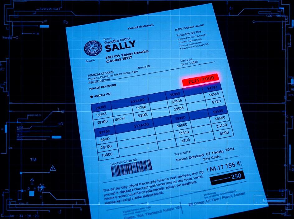 Forensic scan of a forged salary payslip with the net pay field highlighted